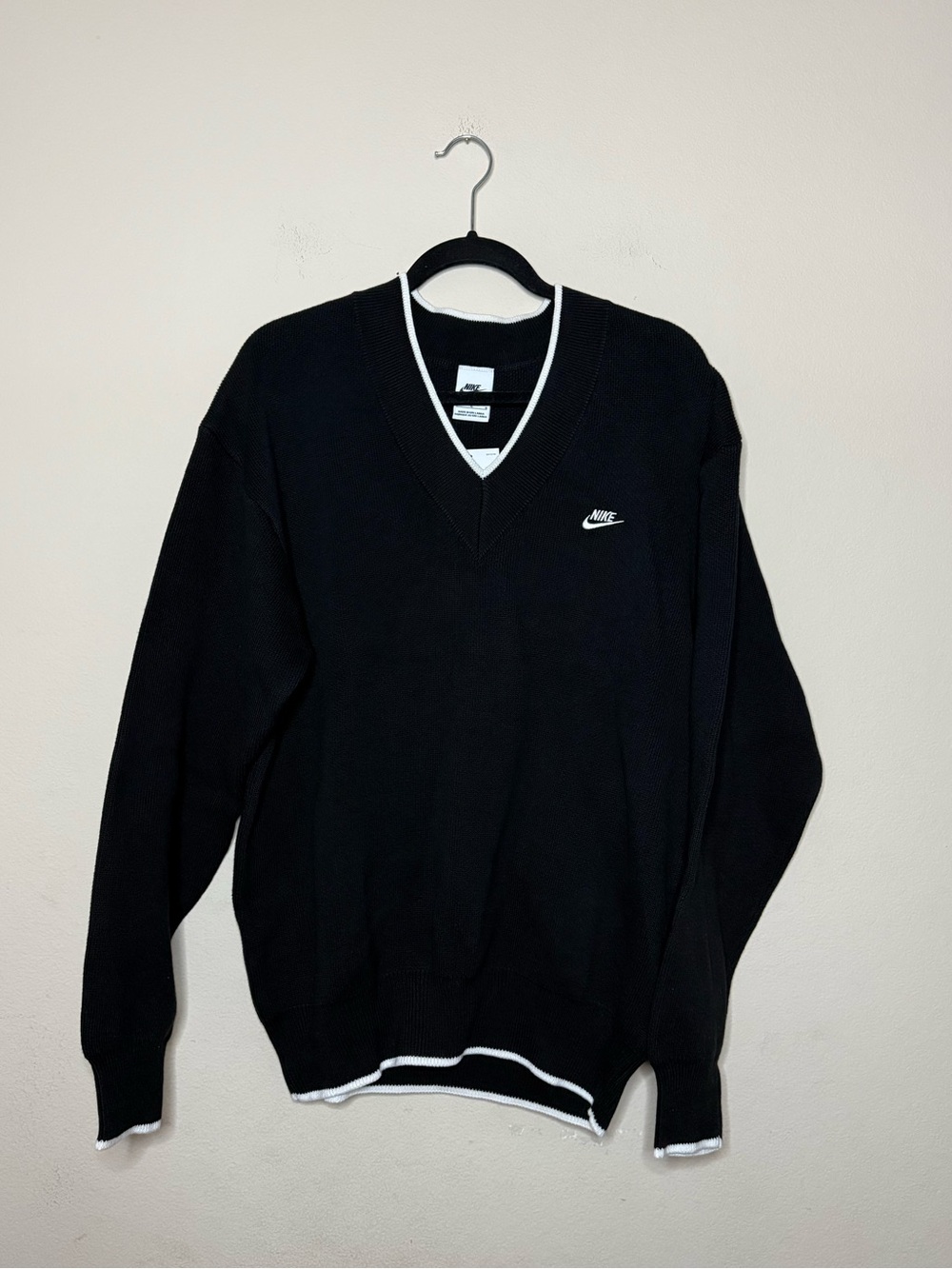 Nike Black V-Neck Knit Sweater with White Trim